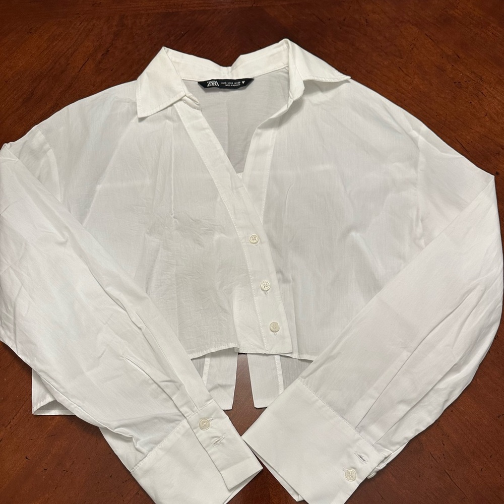 Zara White V-Neck Blouse